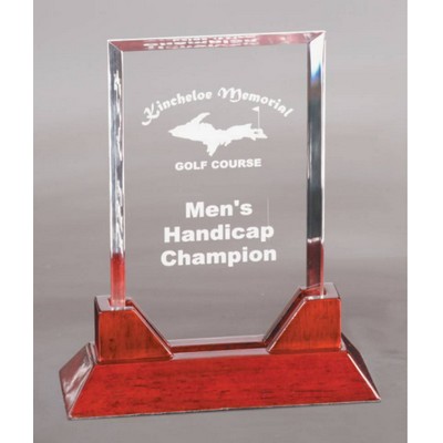 Prestige Acrylic Rectangle Award w/ Rosewood Base - 7 3/4"