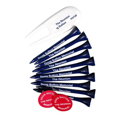 Combo Golf Tee Pack w/ (10) Long 2.75" Tees, (2) Ball Markers & (1) Divot Tool