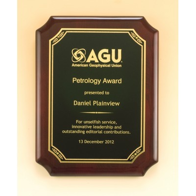 Rosewood Stained Piano Finish Plaque w/ Gold Florentine Leaf Border (8"x 10 1/2")