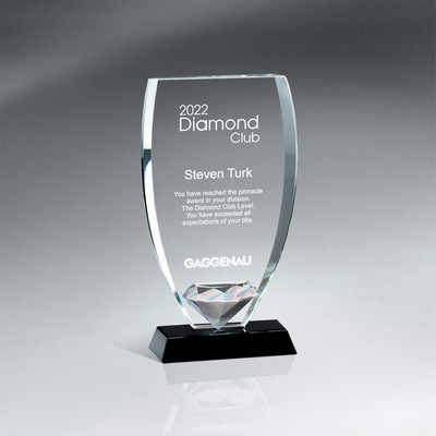 Reflective Glass Shield with Diamond on Black Glass Base (Medium)