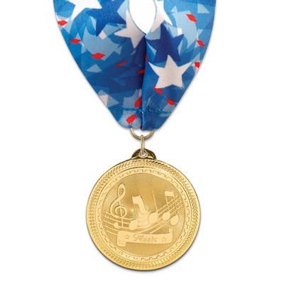Music Brite Laser Medal w/Stock Millennium Neck Ribbon (2")
