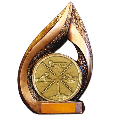 Stock Flame Trophy with 5 1/2" Event Swimming Coin 13"