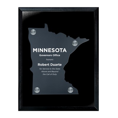 Frosted Acrylic MN State Cutout on Black Plaque