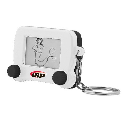 2"x1-1/2"x1/2" Magic Sketch Keychain White with Black Trim Full Color Logo