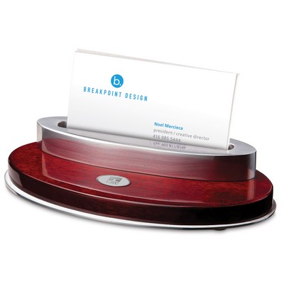 Business Card Holder W/ Rosewood Base & Silver Medallion