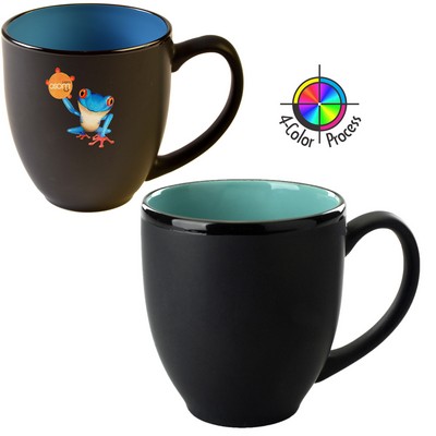 14 1 & 2 Oz. 2 Tone Satin Black & Aqua-Sea Foam Green 4 Color Process Bistro Mug - Dishwasher Safe