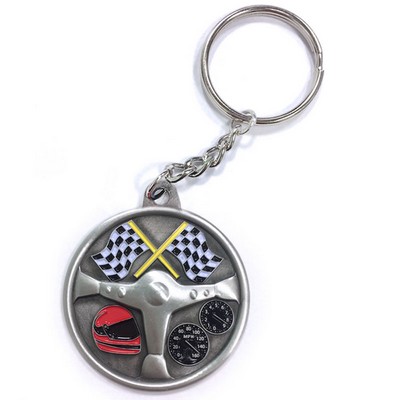 Auto Racing Pewter Keychain