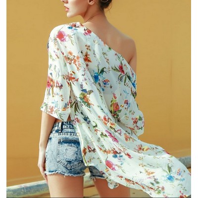 Summer Floral Printed Chiffon Kimono Tops