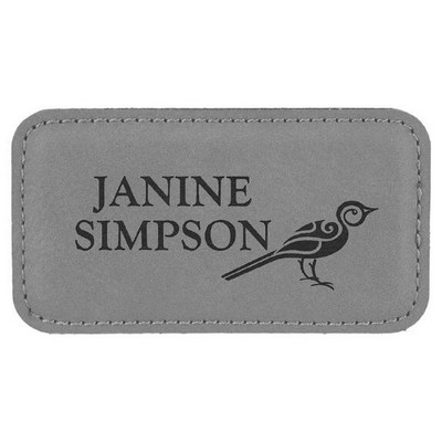 Rectangle Badge with magnet, Gray Faux Leather, 3 1/4" x 1 3/4"