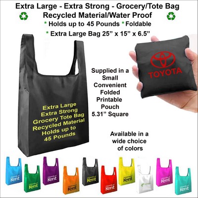 Super Strong Long Life Jumbo Grocery Tote Bag, Holds up to 45 pounds, Water Proof, Recycled Material