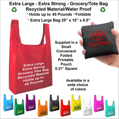Super Strong Long Life Jumbo Grocery Tote Bag, Holds up to 45 pounds, Water Proof, Recycled Material