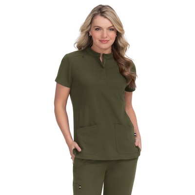 koi - Next Gen - Women's 4-Pocket Zipper-Neck Mandarin Collar Driven Top