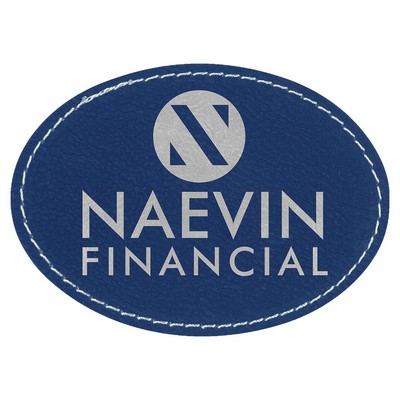 3-1/2"x2-1/2" Oval Patches, Blue/Silver Laserable Leatherette