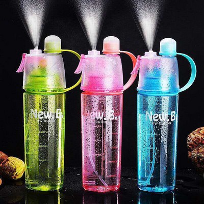 20 Oz. Sports Motivational Spray Mist Leak Proof Water Bottle w/Time Marker & Handle & Straw