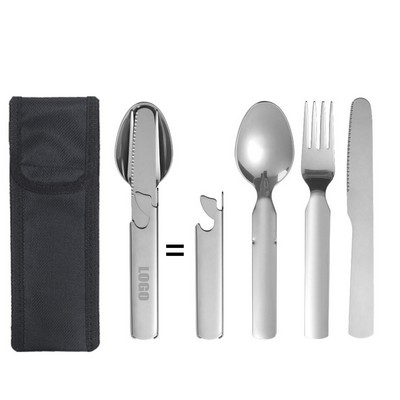 Metal 5" 1 Spork Knife Survival Tool w/Bag - Mini