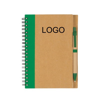 5"x7" Natural Spiral Bound 120 Pages Ruled Notebook w/Ballpoint Pen