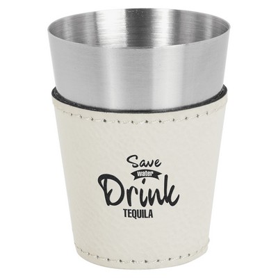 2oz. White Leatherette & Stainless Steel Shot Glass