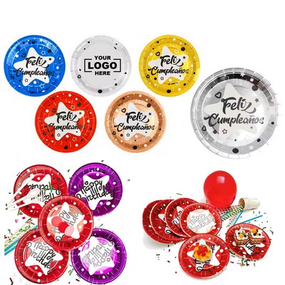 Personalized Disposable Dessert Plates: Colorful Tableware Sets for Birthday Parties.