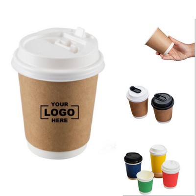 10 Oz. Double Wall Insulated Paper Coffee Brown Cup with Lid