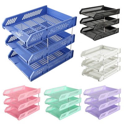 Three-Tier Mesh Desk Organizer With Metal Rods
