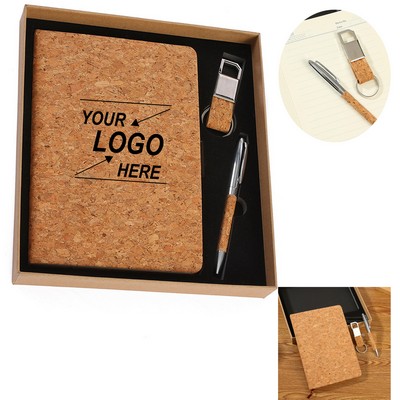 Cork Notebook with Pen and Keychain Gift Set