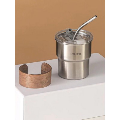 10Oz INS-Style Stainless Steel Coffee Mug Metal With Straw