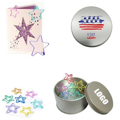 Color Star Shaped Paper Clips in Tin Box