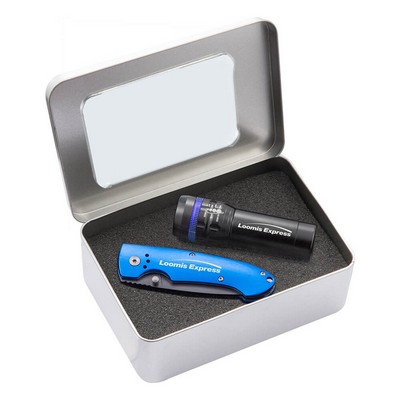 Gift Set With Fl24 Blue Zoom Cree Light & Tk305 Lock Back Knife