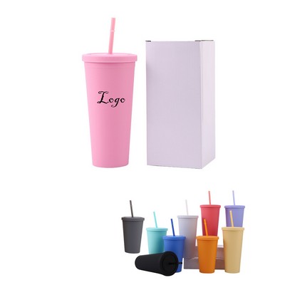 24Oz Double Wall Plastic Straw Tumbler