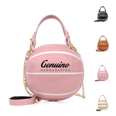 Round PU Leather Basketball Crossbody Clutch Bag
