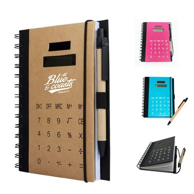 Solar-Powered Calculator Notebook Set with Pen