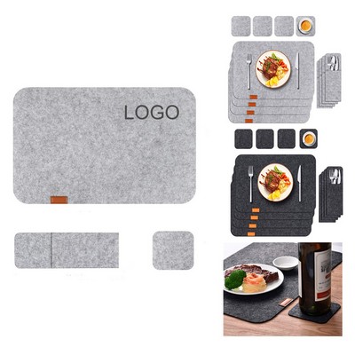 Felt Cloth Placemats Set of 3 Heat Resistant Place Mats with Fork Bag Table Mats for Dining