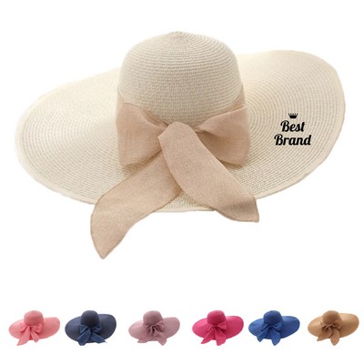 Women Wide Brim Straw Fedora Hat