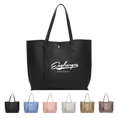 Women's Faux Leather Tote Shoulder Bag with Magnet Closure