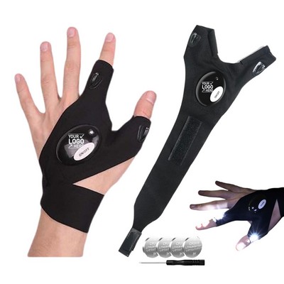 Adjustable LED Flashlight Gloves Waterproof Finger Lights for Camping Fishing and Repairing(1 Pair)