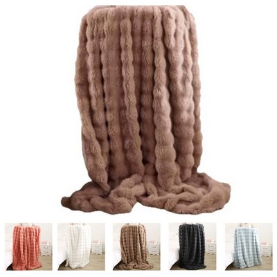 Luxurious Faux Rabbit Fur Throw Blanket with Crystal Velvet Lining