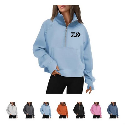 Half Zip Cropped Fleece Sweatshirt Pullover
