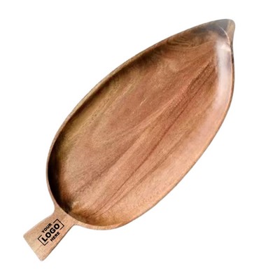 Wood Serving Platter Fruit Snack Dish Leaf Shape