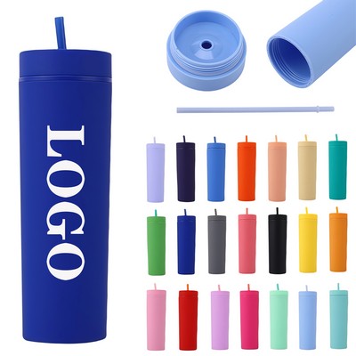 16oz Double Wall Skinny Tumbler with Lids and Straws