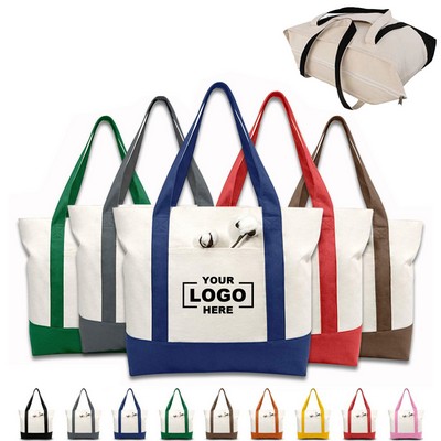 Stylish Canvas Tote Shopping Bag w/Top Zipper - By Sea