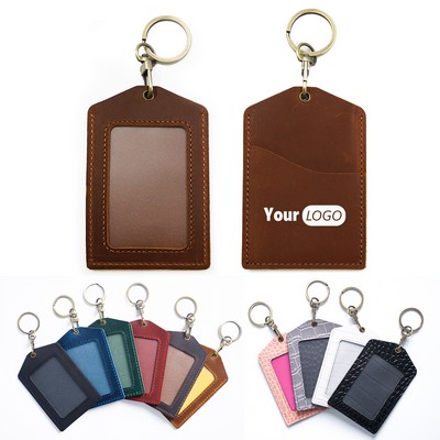 Leather ID Badge Holder Keychain
