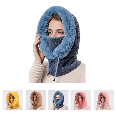 Knit Winter Fleece Beanie with Scarf