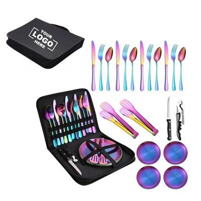 Camping Silverware Picnic Plates and Utensils Set