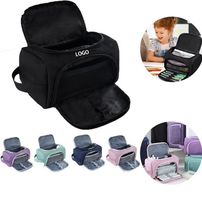 Large Fabric Pencil Case Organizer with Compartments