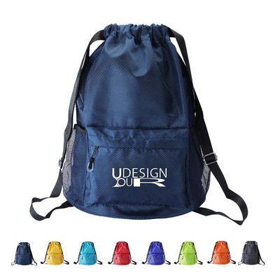 Sports Drawstring Backpack With Zipper Pocket