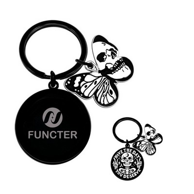 Halloween Skull Keychain With Butterfly Icon