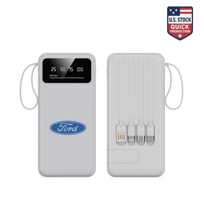 10000mAh Power Bank with Built-In Cables