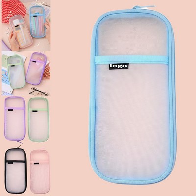 Frosted Zippered Mesh Pencil Case Organizer