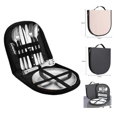 Stainless Steel Camping Cutlery Set with Plate and Opener