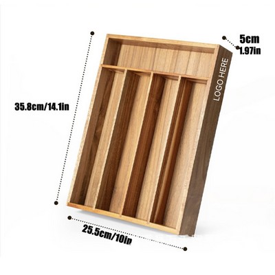 Acacia Wood Kitchen Drawer Organizer Silverware Holder